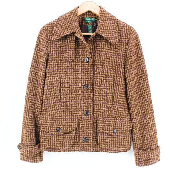 VTG Ralph Lauren LRL Hunting Jacket Plaid Tweed Houndstooth Boxy Riding Blazer - Picture 2 of 16